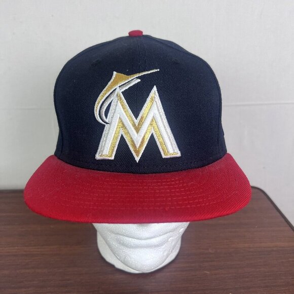 Miami Marlins MLB New‎ Era 59Fifty Men's Hat Black Fitted 7 1/4 100% Wool Black - Picture 2 of 13